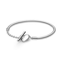Brazalete Plata Cadena Serpiente Cierre Barra en T y Corazón Grabable