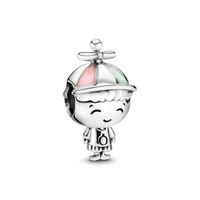 Charm Plata Niño con Sombrero de Helicel Rosa Verde y Blanco