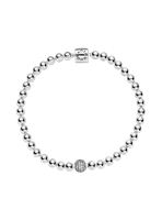 Brazalete en Plata Cuentas Pulidas y Pavé Circonia Cúbica Clara