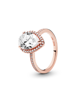 Anillo Halo Brillante Forma de Gota Recubrimiento Oro Rosa