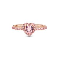 Anillo Rose Corazón Brillante Elevado y Cristal Rosa