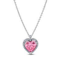 Collar Collier Corazón con Halo Rosa