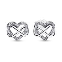 Aretes en Plata de Botón Corazón Infinito Brillante
