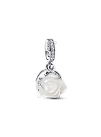 Charm Colgante Doble Rosa Blanca Floreciendo