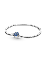 Brazalete Plata Cadena Serpiente Cierre de Disco Cristal Azúl