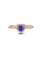 Anillo en Rose Plata Corazón Elevado Azul
