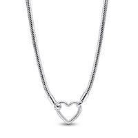 Collar de Cadena de Serpiente con Cierre de Corazon en Plata