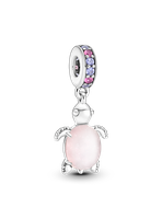 Charm Colgante Tortuga de Mar Rosa de Cristal Murano Plata