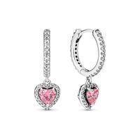 Aretes de Aro en Plata Corazón de Halo Brillante y Rosa