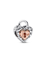 Charm Corazón Dividido de Dos Tonos con Candado