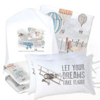 JUEGO DE CAMA FUNDA DE PLUMÓN + SABANA BAJERA + 4 FUNDAS ALMOHADA AVIONES Y GLOBOS SUPER KING
