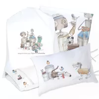 JUEGO DE CAMA FUNDA DE PLUMÓN + SABANA BAJERA +2 FUNDAS ALMOHADA ROBOTS 1,5 PLAZAS