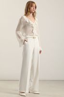 Pantalón recto cinturon, tiro alto, crudo Liola