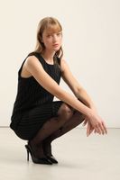 Vestido rodilla, rayas, negro Liola