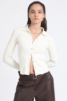 Cardigan Cuello Tejido Punto, Crudo Liola