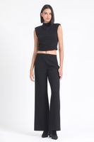 Pantalon Ancho,Tiro Alto, Strass, Negro Liola