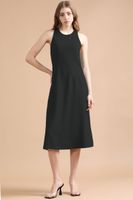 Vestido Midi Con Lino, Negro Liola