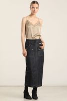 Falda Midi, Cintura Alta, Indigo Liola