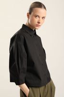 Blusa poplin, pliegues, negro Liola