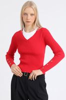 Sweater Tejido Punto, Boton Decorativo, Rojo Liola