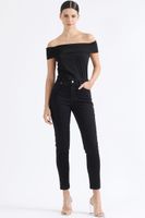Jeans Color Skinny, Bordado, Tiro Medio, Negro Liola