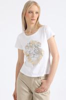 Polera Algodón Estampado Leon, Folia, Crudo Liola