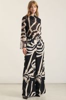 Pantalon Ancho Estampado, Negro Liola