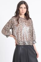 Blusa Gasa Folia Estampado Animal, Café Liola