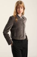 Chaqueta cropped cruzada, terciopelo gris Liola