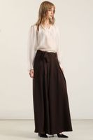 Pantalón palazzo pliegues, chocolate Liola