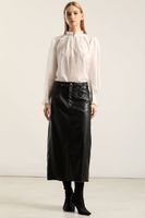 Falda Midi, Efecto Cuero Negro Liola