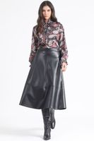 Falda Midi, Efecto Cuero, Negro Liola