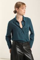 Blusa  bolsillos bordado, turquesa Liola