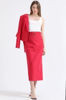 Falda Midi Con Cinturon, Lino Algodon, Guinda Liola