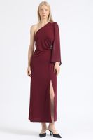 Vestido Maxi, Aplicación Strass, Un Hombro, Vino Liola