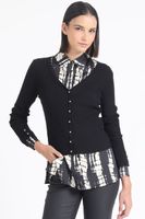 Cardigan Tejido Punto Boton Fantasia, Negro Liola
