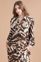 Chaqueta Sobrecamisa Con Lino, Animal Print, Café Liola