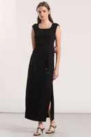 Polera escotada ribb liola mujer negro