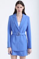 Blazer Largo Entallado Con Cinturon, Azul Liola