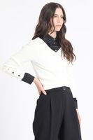 Sweater Tejido Punto, Boton Decorativo, Crudo Liola