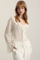 Blusa volantes semitransparente, beige Liola