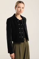Chaqueta cropped cruzada, terciopelo negro Liola