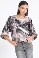 Blusa Satin Estampado Marmol, Rosa Liola
