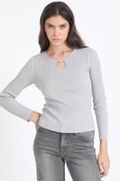 Sweater Tejido Punto Con Hilo Metalizado , Gris Liola