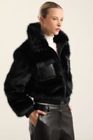 Chaqueton Efecto Cuero Piel,Negro Liola