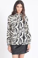 Camisa Satin Estampado Bicolor Boho, Negro Liola