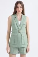 Chaqueta Sin Mangas Cargo, Lino Algodón, Verde Liola