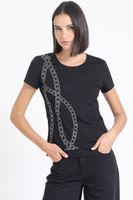 Polera Algodón Spandex, Cadena Strass, Negro Liola