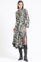 Vestido Largo, Fluido, Estampado Animal, Negro Liola