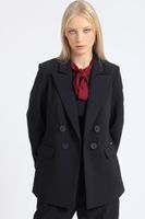 Blazer Entallado Cruzado, Boton Contraste, Negro Liola